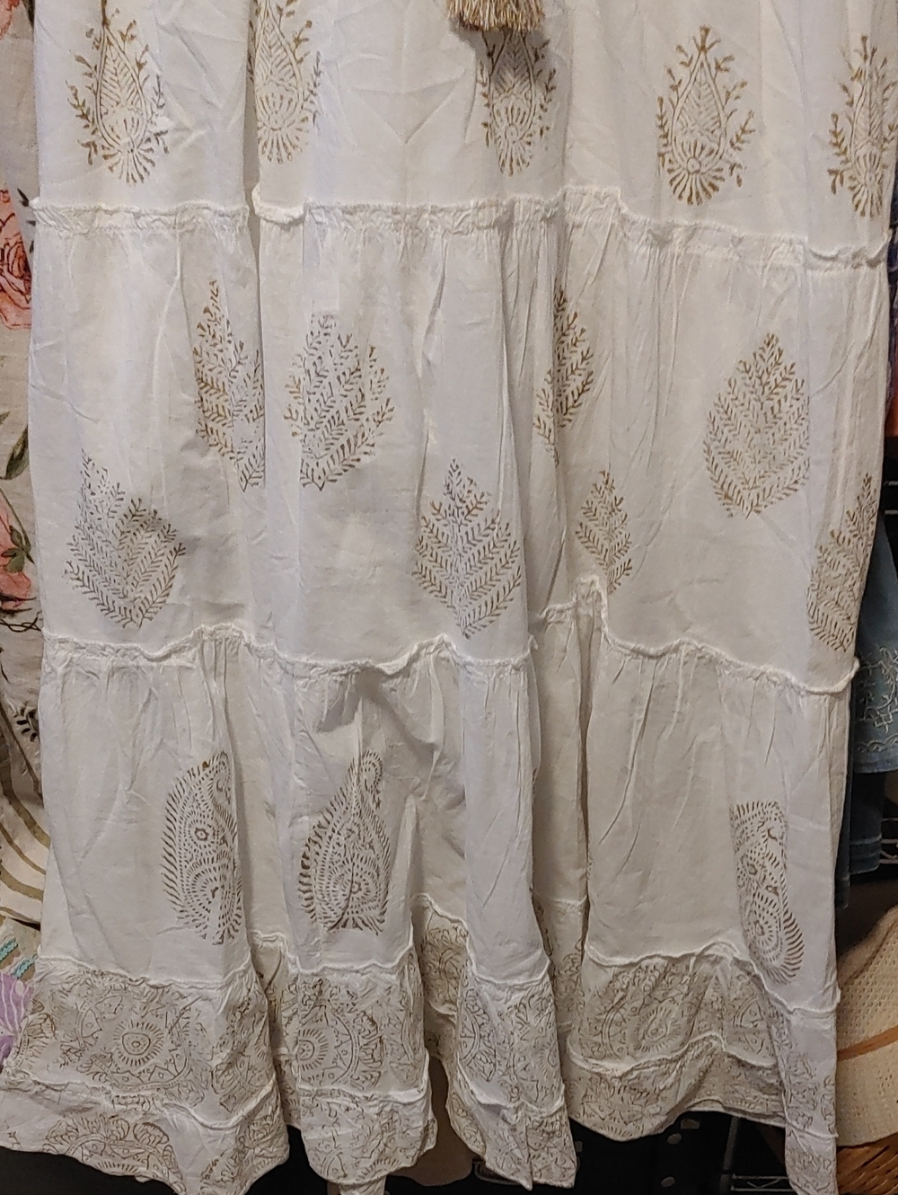 India Boutique White Maxi Dress with Gold Embroidery and Tassels - Picture 2 of 5